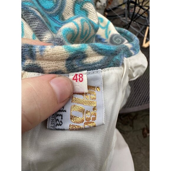 60s Paisley Long Sleeve Shift Dress DRALON Knit Lined Germany Sz 48 - Picture 8 of 13